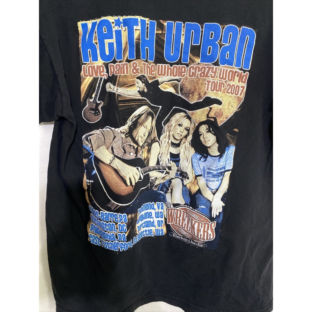 Keith Urban Tour Shirt Mens Large Black Excellent 2007 Love Pain Crazy World Tee